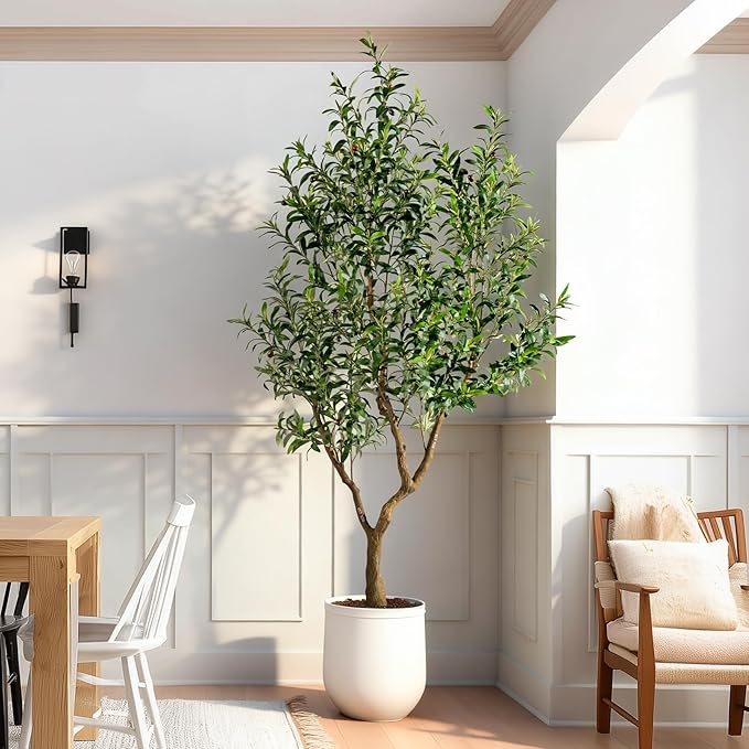 Erimda 7FT Faux Olive Tree with Tall Exquisite Planter Artificial Olive Tree Tall, Potted Fake Olive Plant with 1710 Real Touch Leaves, Indoor Outdoor Home Garden Office Decor