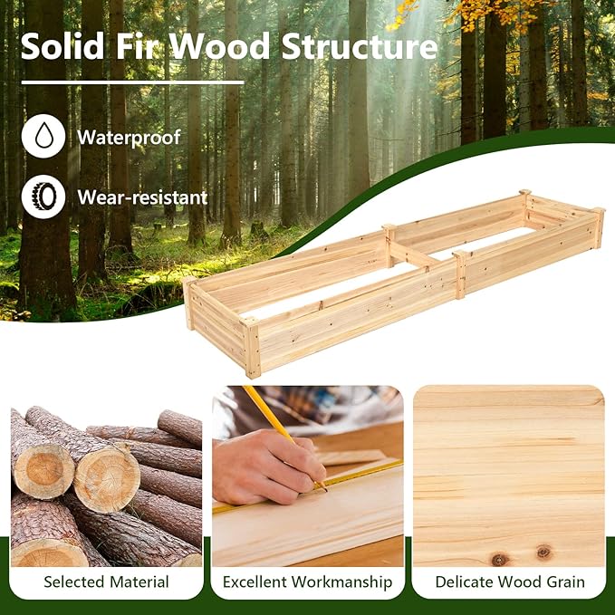 COSTWAY Raised Garden Bed, Wooden Planter Box Stand for Vegetables, Fruits, Herbs, Flowers, Garden Planting Bed Kit for Outdoor, Backyard, Patio, Lawn, 91" x 24" x 9"