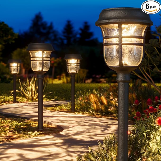 XMCOSY+ Solar Pathway Lights Outdoor Waterproof IP65-2 Lighting Modes Color Changing LED Solar Garden Lights for Yard, Glass Outdoor Lighting for Landscape Walkway Driveway Decor (Warm White & RGB)