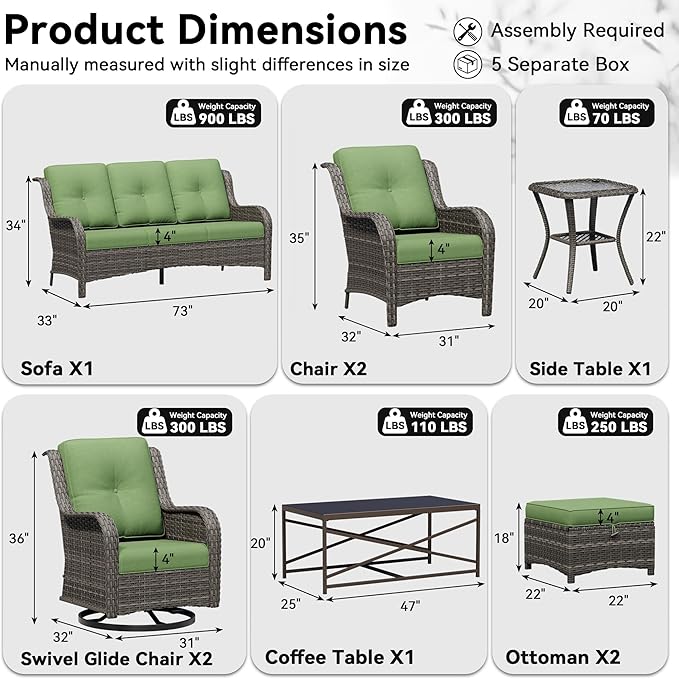 9 Piece Outdoor Wicker Patio Furniture Set, Patio Chairs Set with Thickened Olefin Cushions, High Back and Deep Seating, Hand-Woven PE Rattan, Ottoman for Porch, Deck