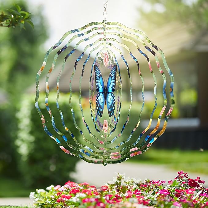 FLAGWIX Butterfly Wind Spinners Outdoor - 3D Stainless Steel Metal Spinner 12 in - Birthday Gifts for Mom, Butterfly Gifts for Women, Yard Decorations Outdoor, Garden Decor