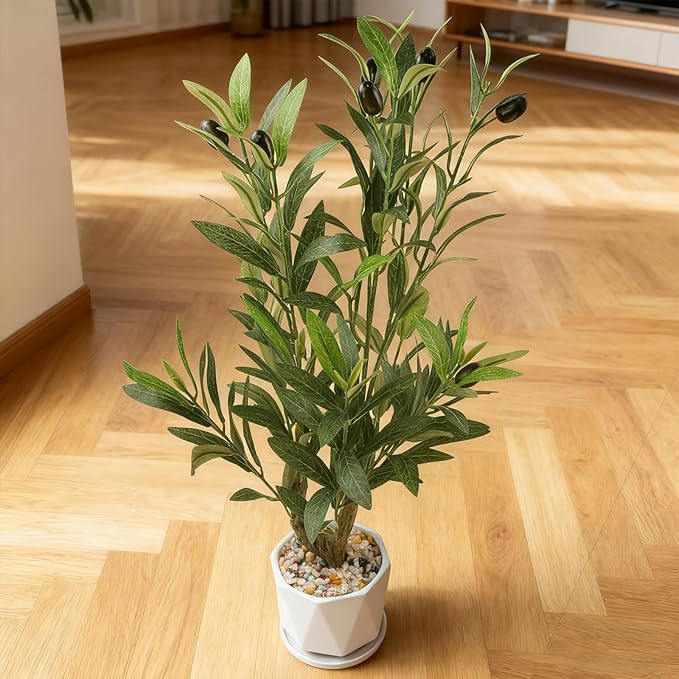 Abyjifar 22" Artificial Olive Tree with Ceramic Pot, Faux Green Potted Plants Indoor Fake Greenery Olive Branches Stems in Pot for Tabletop Desk Office Kitchen Living Room Bedroom Bathroom Home Decor