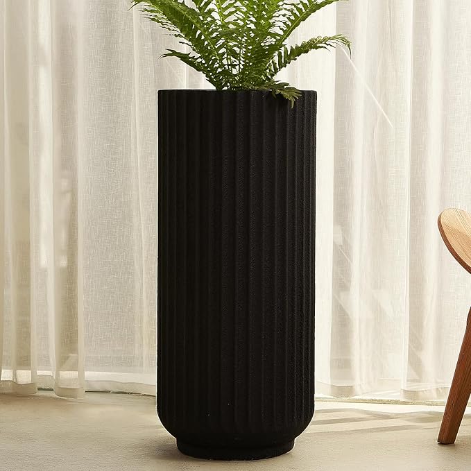TerraDeco 31.5 Inch Tall Roman Column Concrete Planter（14.2Dx31.5H，36 Pounds）,Durable All-Weather Use with Drainage Holes,Large Tall Round Planter for Outdoor Indoor Plants