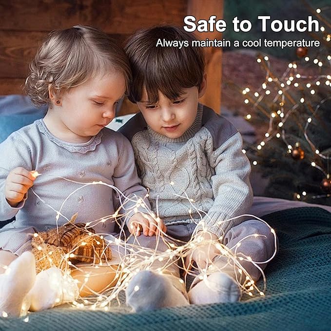 Fairy Lights Battery Operated String Lights 16.4ft 50LED Flashing and Constant Light Waterproof Silver Wire for Christmas DIY Party Wedding Decoration(Warm White, 4 Pack)