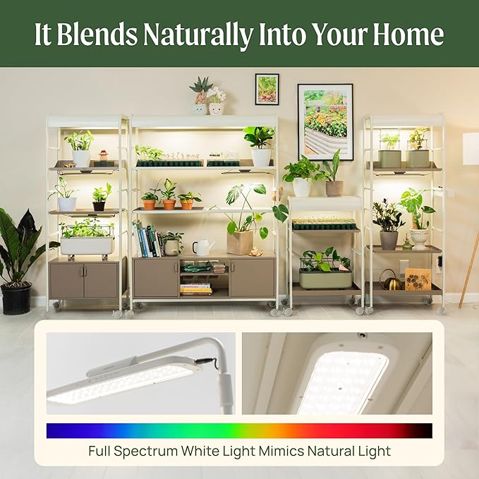 Vego Garden 4 Tier Pro Rolling Metal Corner Plant Stand Indoor with Grow Light, Display Shelf with Storage & Full Spectrum LED Grow Light, Plant Rack for Seed Starting, Leafy, Herbs, Fruits & Microgreens