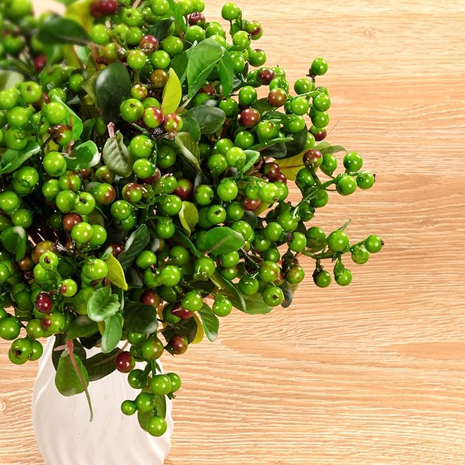 SHACOS Artificial Green Berry Stems 20 PCS Pack Fake Berries Branches Spray with Green Leaves 9.8 inch Small Berry Picks for Christmas Decorations Crafts Holiday Home Decor, Green
