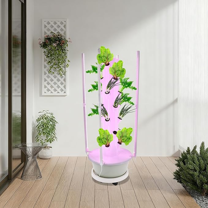 Hydroponic Growing System with LED Grow Lights, 28 Pods 7 Tiers Vertical Hydroponic Tower, Home Hydroponic Garden with Water Pump, Timer, Plants Germination Kit for Herbs, Fruits, Vegetables