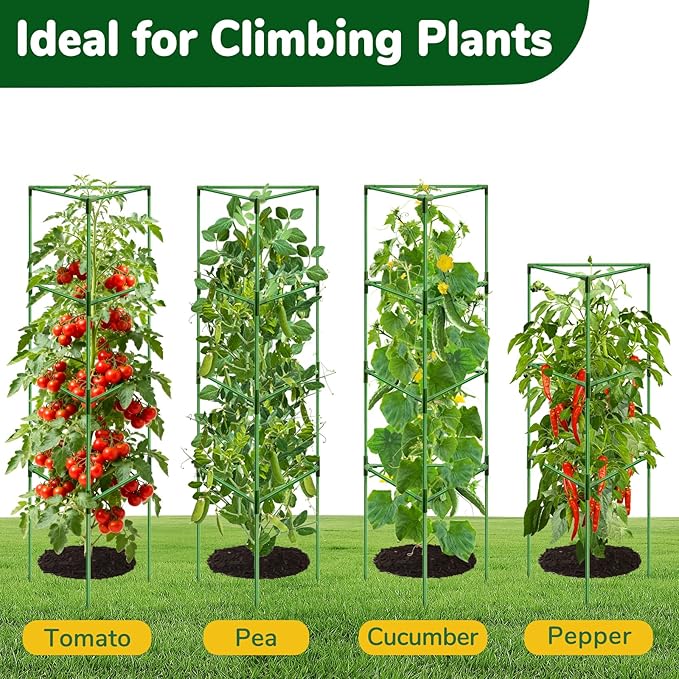 [Upgraded] ZeeDix 65 Inch Tall Tomato Cages for Garden, 2 Pack Large Plant Trellis Support Stakes for Climbing Plants, Heavy Duty Adjustable Tomatoes Cage for Pots, Raised Garden Bed Outdoor Supplies