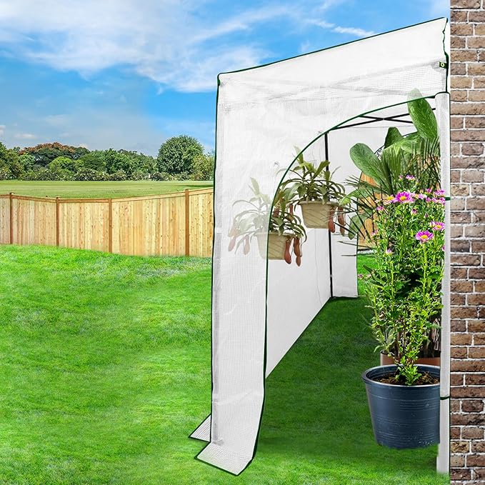 EAGLE PEAK Instant Pop-up Greenhouse, Indoor Outdoor Plant Gardening Green House, Roll-Up Zipper Doors and Side Windows, Lean-to 9x4 ft, PE Cover, White/Clear
