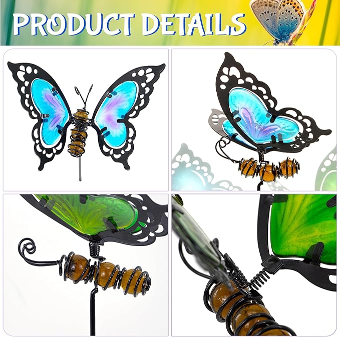 Voumsil Butterfly Garden Stakes,Butterfly Kit Made of Glass and Metal,Colorful Butterflies Garden Decorations Can Make The Garden Full of Color and Vitality. (Blue and Green)
