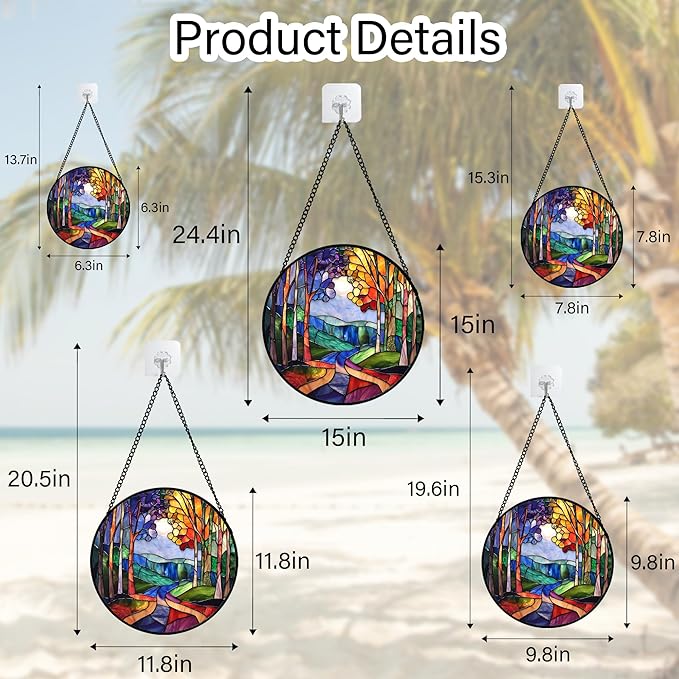 Stained Glass Window Hanging, Colorful Forest Landscape Tree Suncatcher for Doors Window Home Abstract Sun Catchers Decoration Mother's Day Birthday Gifts for Women, Men, and Mom 11.8 in