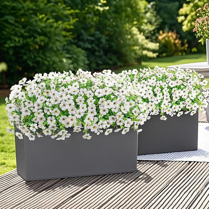 Besteek 20 Bundles Artificial Flowers for Outdoors Decoration Fake Silk Flowers UV Resistant Faux Plants Artificial Daisy Eucalyptus for Spring Summer Garden Yard Porch Window Home Decor, White