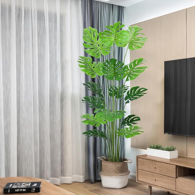 6FT Artificial Tree, Large Fake Monstera Deliciosa Plants with Real Touch Leaves,Faux Tropical Palm Trees for Home Room Decor Indoor Outdoor(1Pack)