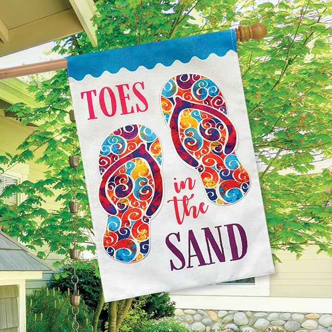 Toes In The Sand Summer Burlap House Flag Flip Flops 28" x 40" Briarwood Lane