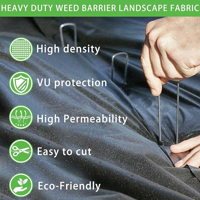 Sunocity 8ft x100ft Pro Black Weed Barrier, 6oz Premium Landscape Fabric-Heavy Duty Woven Ground Cloth with Superior Permeability Weed Control Convenient Design