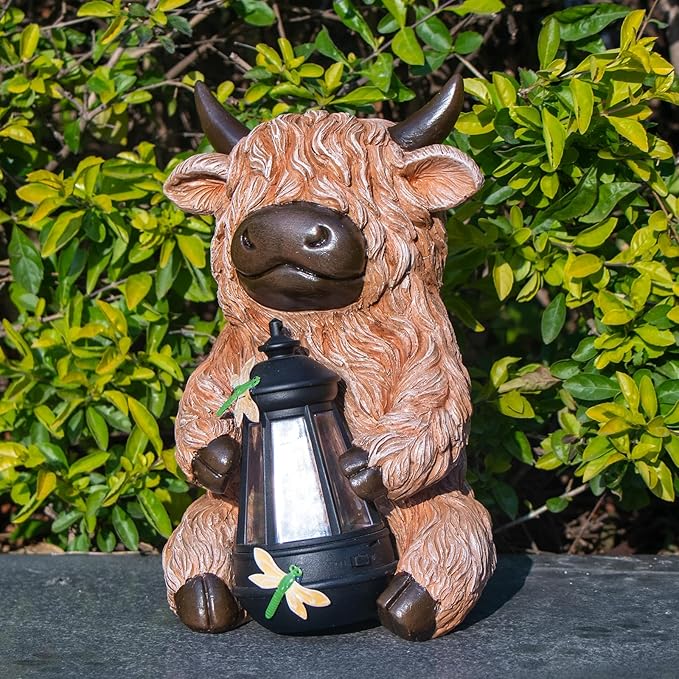 DKJOCKY for Women, Highland Cow with Lights Outdoor Decorations for Yard, Solar Cow Statues Lights Garden Gifts Birthday Gifts for Women Unique, Presents for Mom