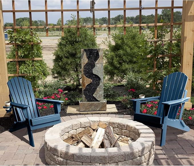 FUNBERRY Folding Adirondack Chair Set of 6, All Weather HDPE Fire Pit Chairs with Cup Holder for Outdoor