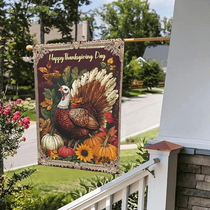 Thanksgiving Day Garden Flag 12x18 Inch Double Sided All-Weather Polyester Outdoor Flag For Patio Lawn Yard And Garden Welcome Decor