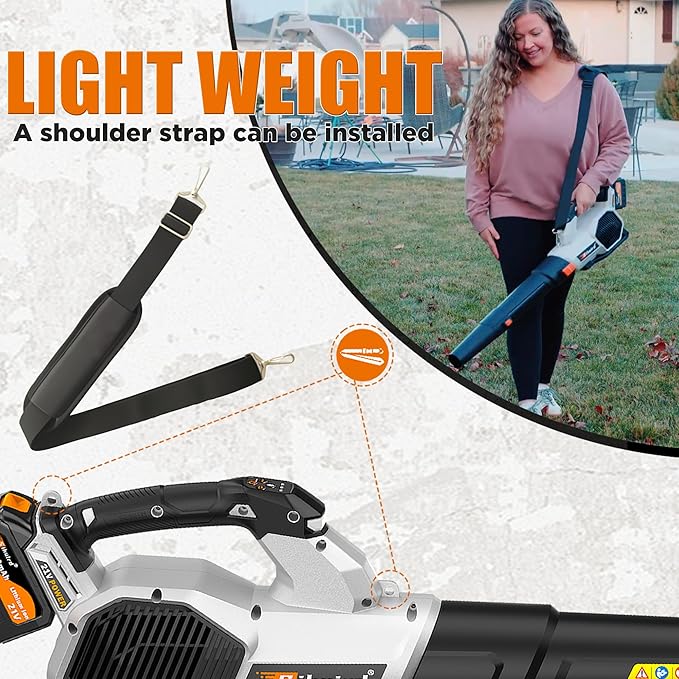 Leaf Blower Cordless, 765CFM Electric Leaf Blowers with 2 x 7.8Ah Batteries and Charger, 3- Speed & Turbo Mode, Equipped with LED Lighting, 1 x Shoulder Strap, Blowers for Lawn Care - SL9501
