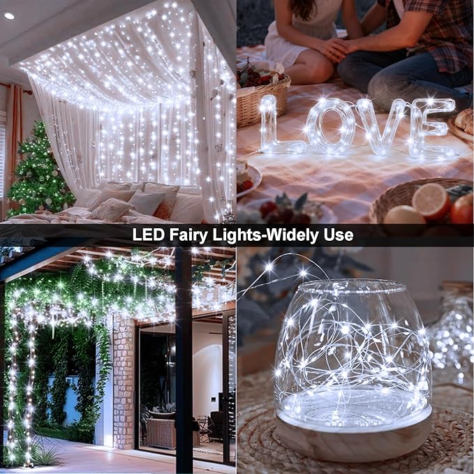 2 Pack Fairy String Lights Plug in, 33Ft 100 Micro Starry LED Outdoor String Lights with 8 Modes Timer Dimmable IP68 Full Waterproof Twinkle Lights for Bedroom Garden Christmas Home Decor (Cool White)