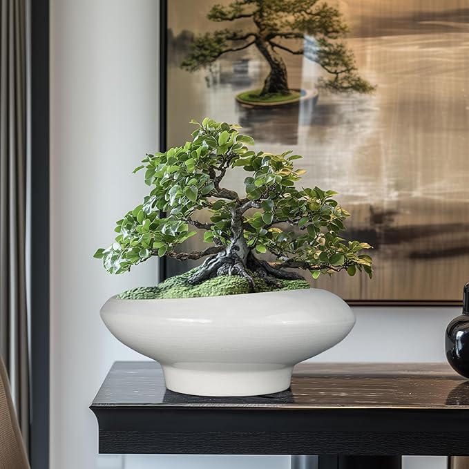 Teagas Bonsai Pots 13 Inch - Ceramic Succulent Pots with Drainage Hole Decorative Plant Pot Indoor Large Outdoor Planter Modern Flower Pot for Home Garden Office Room Decor Gray
