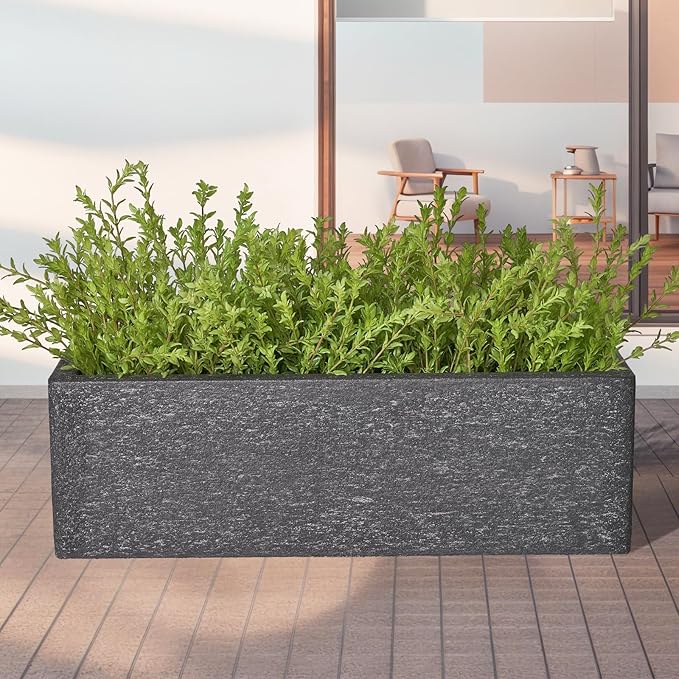 TerraDeco 24 Inch Rectangular Concrete Planter,Durable All-Weather Use with Drainage Holes,Large Rectangular Planter for Outdoor Indoor Plants