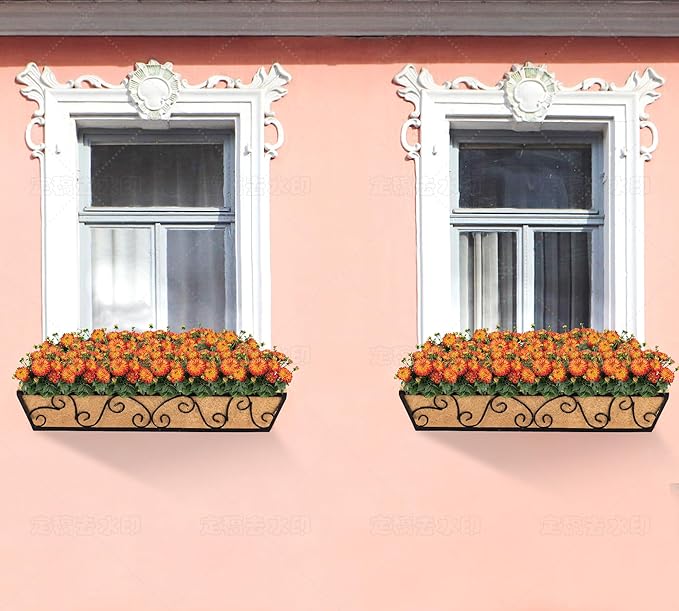 Y&M 30 Inch Butterfly Window Deck with Coco Liner, Fence Metal Hanging Flower Planter Window Basket Deck Railing Planter Boxes for Outdoor Garden Lawn 4pcs