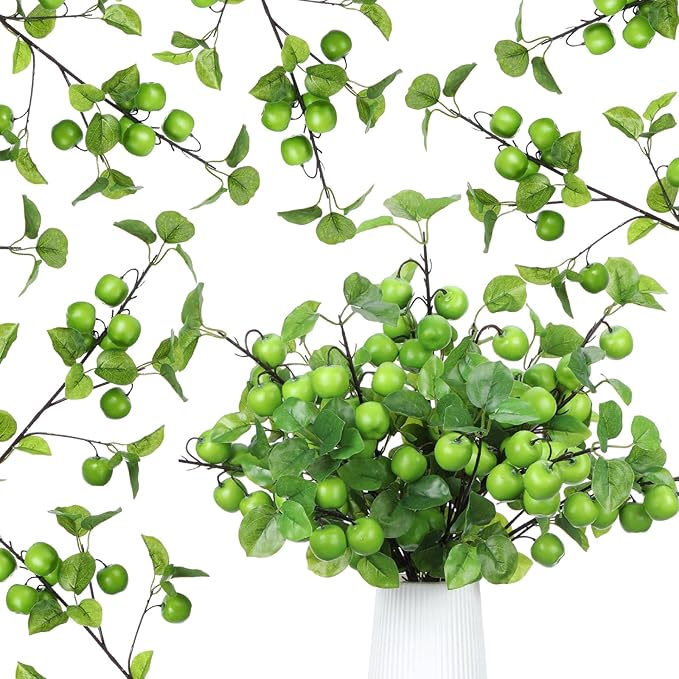 10 Pcs 27.56 Inches Artificial Fake Apple Branches Realistic Tall Apple Bouquets Tree Branch with Long Stem and Green Leaves Fruit Plant for Home Office Vase Filler Shop Decoration