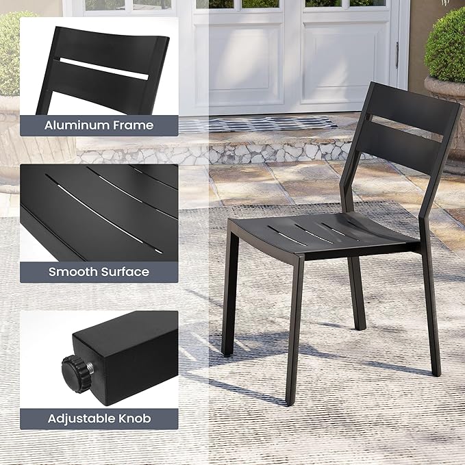 Pellebant Aluminum Stackable Patio Dining Chairs Set of 6, Black Outdoor Dining Chair with Armless, All Weather for Patio, Lawn, Garden