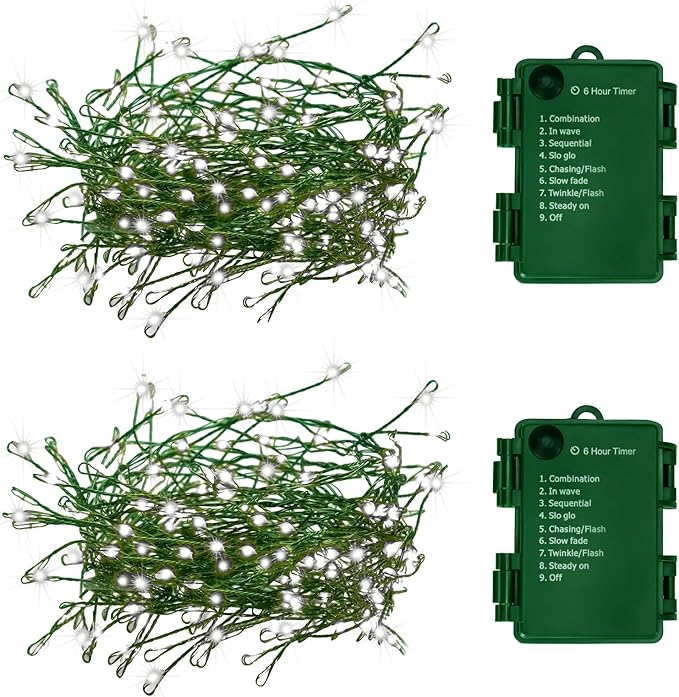Christmas Lights, 20ft 200 LED Battery Operated String Lights with Auto Timer & 8 Modes, Green Wire Outdoor Waterproof Fairy String Lights for Christmas Tress Wreath Decor, Cool White
