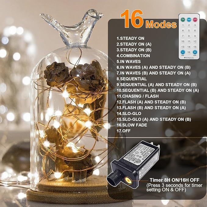 LAMPHOME Fairy Lights Plug in, 33Ft 100 LEDs Waterproof Twinkle Firefly Lights, Adaptor Included, Starry String Lights for Wedding Indoor Outdoor Christmas Patio Garden Decoration, White
