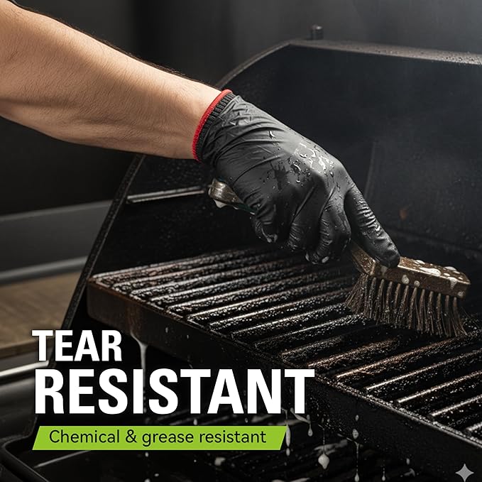 BBQ Gloves Heat Resistant - 6 Cotton Liners, 100 Food Grade Disposable Nitrile Gloves for Safe Cooking and Grilling