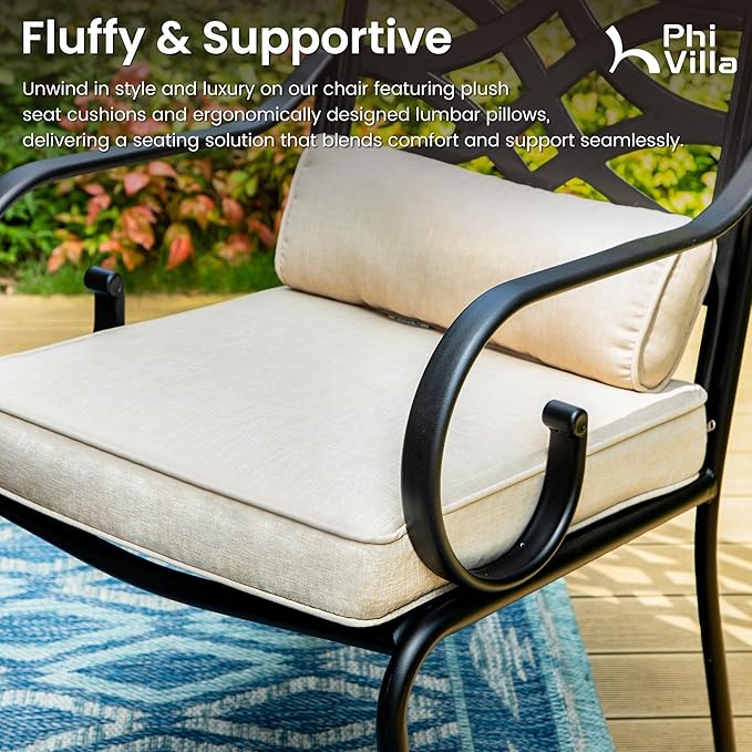 PHI VILLA 7 Pcs Patio Dining Sets,Outdoor Table Chair Set for 6 with Outdoor Swivel Chairs and Metal Frame Steel Rectangular Table,Outdoor Dining Furniture with Cushion and Pillow for Garden Lawn Deck