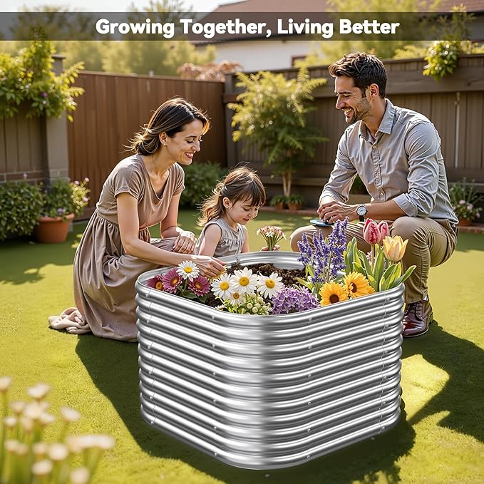 2 Pack Tall 2x2FT Raised Beds for Gardening, Corrugated Galvanized Steel Raised Garden Bed, Outdoor Metal Above Ground Garden Bed for Vegetables and Flowers-2x2FTx16Inch