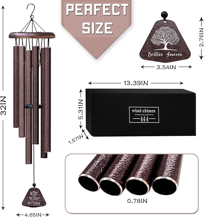 Fusui Best Friend Birthday Gifts for Women/Men Wind Chimes 32", Friendship/Bestie Gifts for Women, Long Distance/Mothers/Valentines Day/Christmas/Graduation Gift for Best Friend/Bff/Soul Sister/Bestie