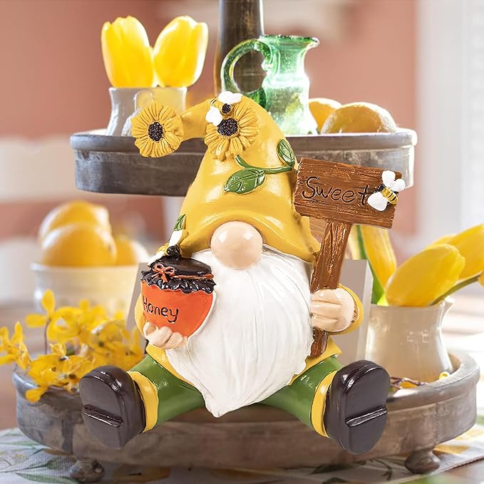 Sunflower Spring Gnome Decorations Honey Bee Gnomes Ornaments World Bees Day Decoration Gifts Summer Figurines for Garden Decor Birthday Gift for Mom, Grandma, Women