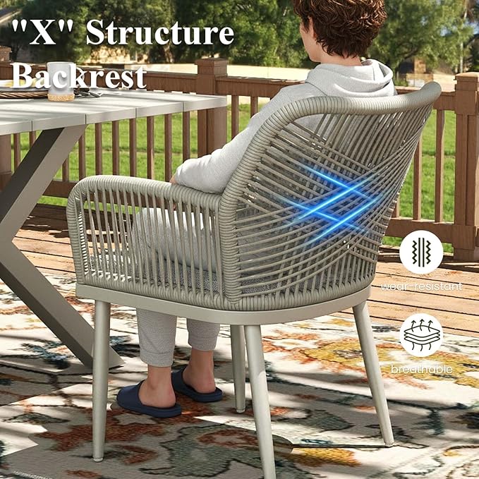 LayinSun Outdoor Dining Set for 6, 7 Pieces Patio Furniture Sets with Aluminum Dining Table and Rope Weave Chairs