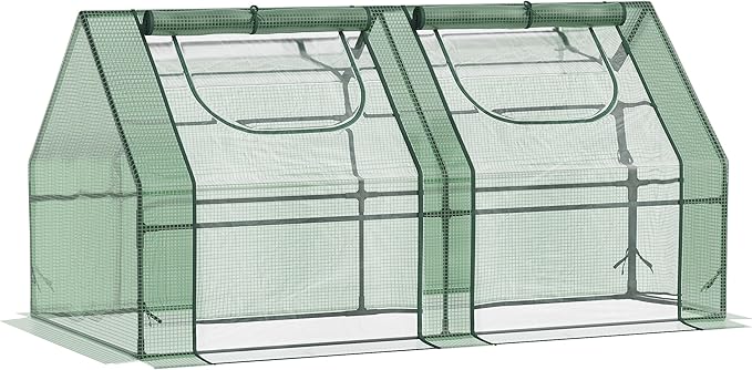 Outsunny 6' x 3' x 3' Portable Greenhouse, Garden Green House with 2 PE/Plastic Covers, Steel Frame and 2 Roll Up Windows, Green