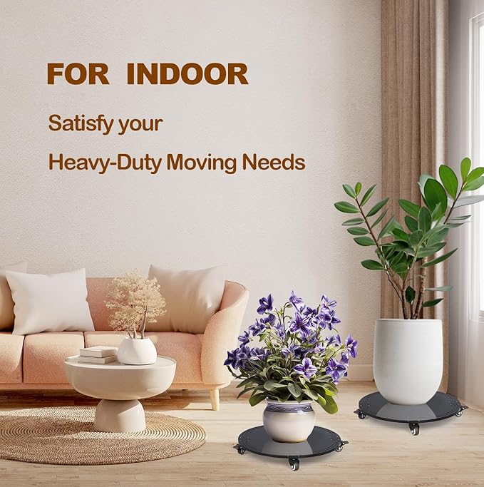12" Round Shape Black Color Heavy Duty Acrylic Plant Stand with Wheels, Plexiglass Plant Caddy on Wheels - Outdoor Flower Pot Rack on Rollers - Indoor Dolly Holder Rolling Tray Coaster, 1PC