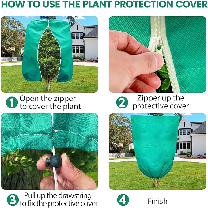 Plant Covers Freeze Protection, 2 Packs 47"W x 70"H Large Frost Cloth Blankets 2.47oz/yd² with Zipper Drawstring, Reusable Frost Tree Covers Shrub Jackets for Winter Outdoor Plants Potted Fruit Tree