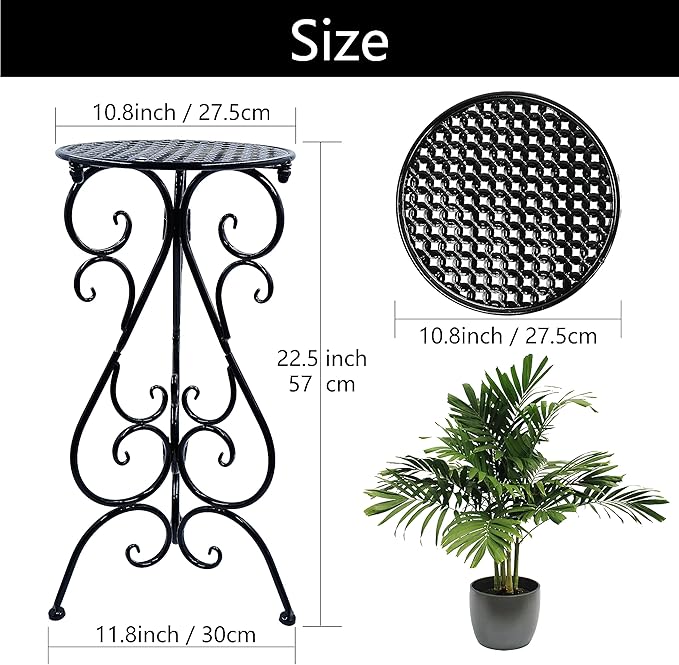 NAKUPE Metal Plant Stand Indoor Outdoor, Single Flower Pot Stands 22.5 Inch Tall, Planter Pedestal Holder for Patio Corner Garden Porch Farmhouse, Black(1 Pack)