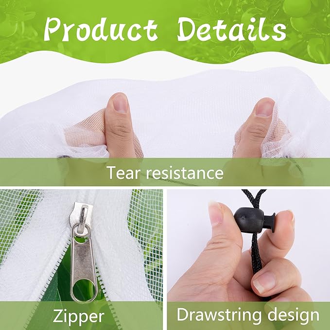 4 Pcs Fruit Tree Netting with Zipper & Drawstring, 4.9 x 3.2 Ft Garden Bird Netting Plant Cover, Blueberry Tomato Insect Bird Barrier Tree Net Protection Cover for Protecting Plants Vegetables Fruits