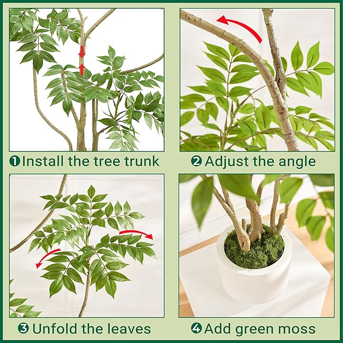 FloraFairy 6.5FT Artificial Sumac Tree with White Pot, Tall Faux Plants Indoor, Large Fake Tree with Nearly Natural Silk Plant (Real Touch), for Home, Office, Living Room, Patio, Lobby Decor
