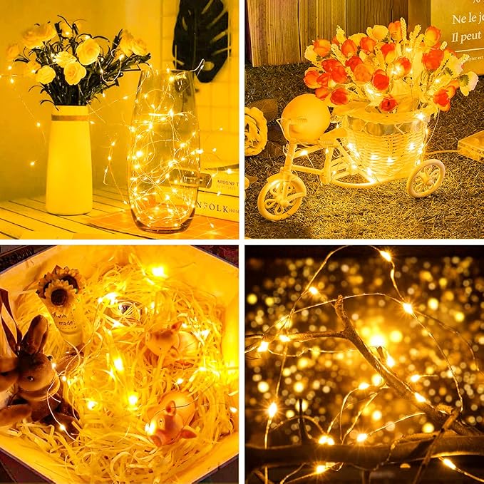 litogo 50 Pack Battery Operated 7ft 20 LED Fairy Lights, Waterproof Silver Wire Mini Lights for Mason Jars, DIY Wedding Party Christmas Bedroom, Warm White