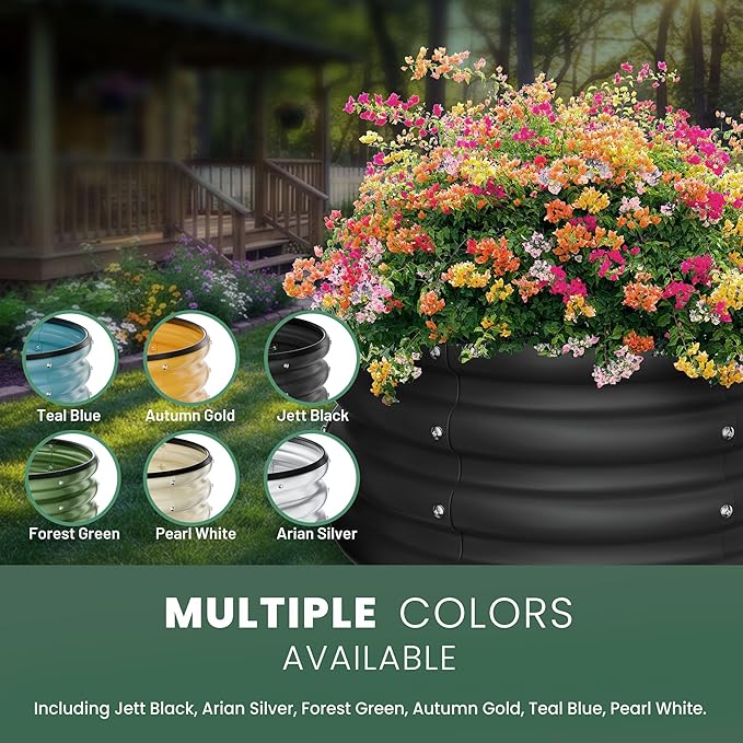 Round Galvanized Raised Garden Bed Kit, 3 Pcs 2 x 2 x 1ft Jett Black Galvanized Garden Boxes, Outdoor for Vegetables