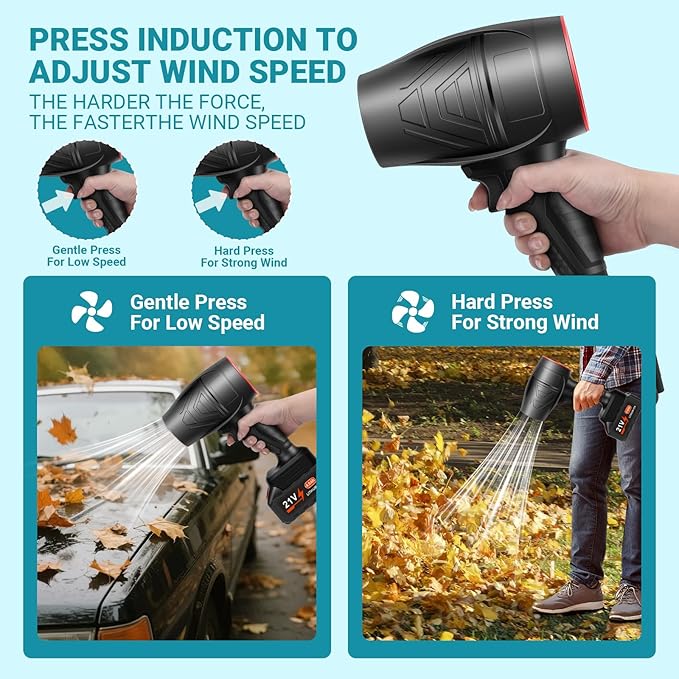 Leaf Blower Cordless, Powerful Handheld Electric Blower with 2×21V Batteries, Lightweight Leaf Blower for Lawn Care, Patio, Leaves, Snow & Dust Removal (Leaf Blower Cordless)
