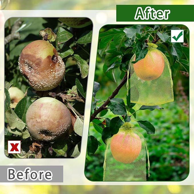 DECYOOL 120 PCS Fruit Protection Bags 6 x 8 inch, Green Fruit Bags for Fruit Trees Fruit Netting Cover Drawstring Mesh Bags Suit for Mangoes Tomatoes Fruit Trees Veggies Garden