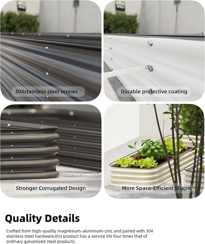 DaisyVibe Raised Garden Bed Kit, Planter Raised Garden Boxes Outdoor, Oval Large Metal Raised Garden Beds for Vegetables Flowers (White, 6.5ftx2ftx1ft)