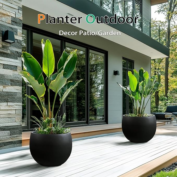 Heyzier Ball Concrete Planter Outdoor Indoor, Large Tall Cement Plant Pots for Trees Flowers (Black, 18 inch)