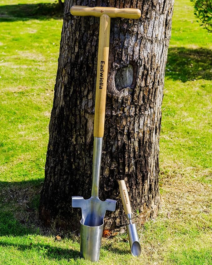 Bulb Planter Tool Long Handle Bulb Transplanter Sod Plug Tool Flower Seedling Planting Tool with Depth Marker and Sharp Teeth for Tulips, Daffodils and Other Flowers Garden Pro Plugger